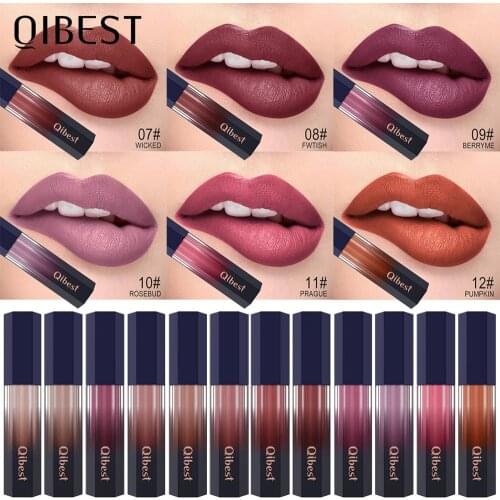 QIBEST Matte Lip Gloss 12 Colors Matte Liquid Lipstick Velvety Waterproof Lip Tint Long Lasting Lipgloss Makeup Lip Cosmetics
