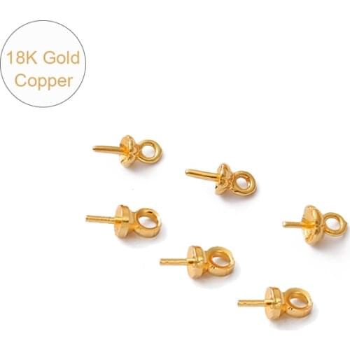 18K Gold Plated 10Pcs 3 4 6mm Copper Screw Eye Bails Beads End Caps Clasps Pins Connectors For DIY Jewelry Making Accessories