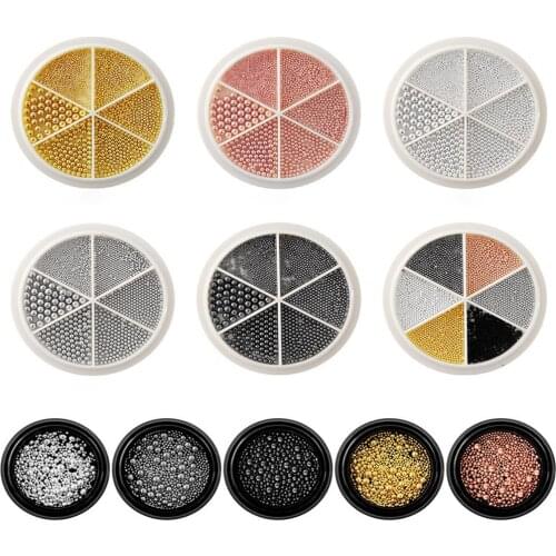 6 Grids 3D Design Metal Nail Art Tiny Steel Caviar Beads Mixed Size Rose Gold Silver Jewelry Manicure DIY Decoration