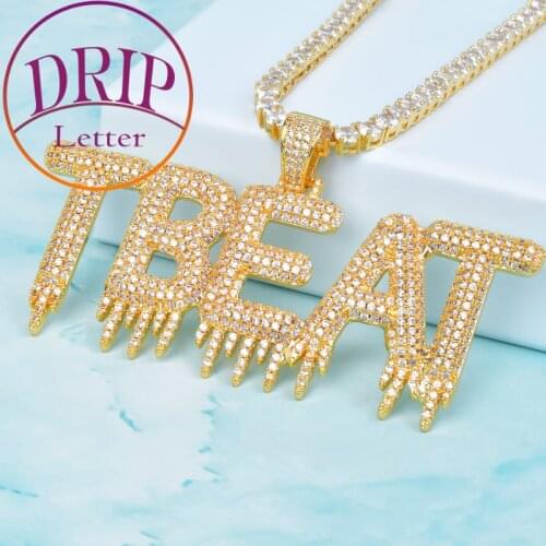 Custom Name Drip Letters Solid Pendant Hip Hop Mens Necklace Jewelry
