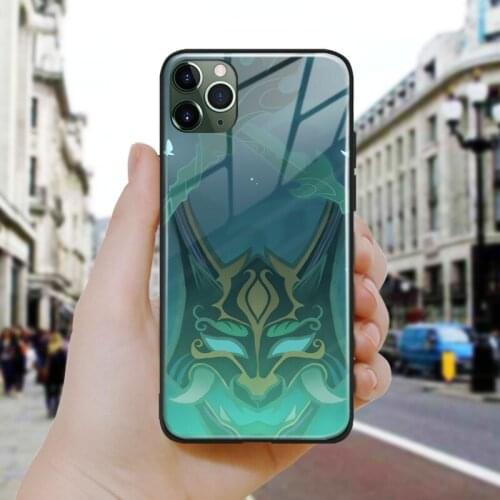 Genshin impact Xiaos namecard Soft Silicone Glass Phone Case Cover Shell For iPhone SE 6 6s 7 8 Plus X XR XS 11 12 Mini Pro Max