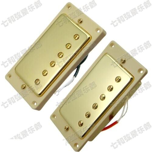 A Set of 2 Guitar Humbucker Double Coil Pickups Bridge & Neck Pickup for Electric Guitar (Gold Cover With Cream Frame)