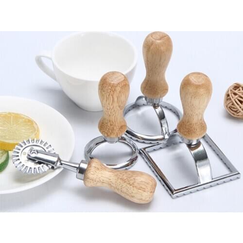 Ravioli Maker Cutter Stamp Set with Wooden Handle Zinc Alloy Biscuit Mould for Ravioli Pastal Hogard