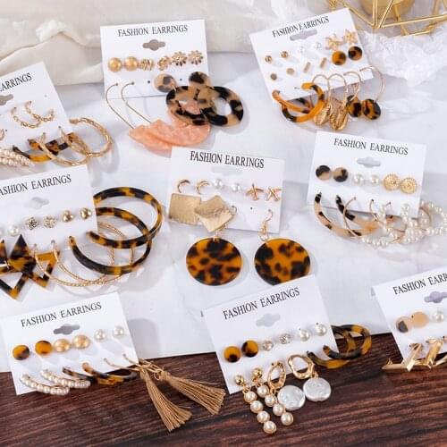 Women Earrings Set Korean Acrylic Pearl Pendant Earrings For Women Retro Tassel Earrings 2021 Trend Fashion Jewelry Set New