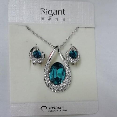 Wedding Jewelry Sets Fashion Womens Earrings Austrian Crystal Zircon Water Drop Necklace Pendant Bridal Silver Color Jewellery