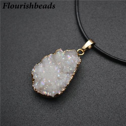 Natural Rough Mineral Clear Druzy Geode Agate Stone Irregular Original Gemstone Pendants Necklace Women Jewelry Luxury Gift