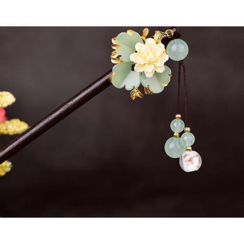 Jade Stone Flowers Hair Sticks Hairpin Charm Jadeite Jewelry Carved Amulet Fashion Accessories Natural Chinese Gifts for Women