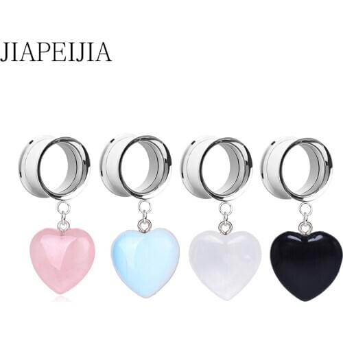Heart-shaped Natural Crystal Pendant Ear Gauges Tunnel and Plugs Cute Heart-shaped Ear Stretcher Expander Ear piercing Jewelry