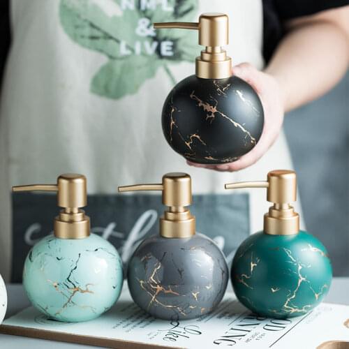 Simple Art Ceramic Marble Pattern Lotion Bottle Multi-color Bathroom Ornaments Luxury Home Bathroom Round Hand Soap Bottle 300ml