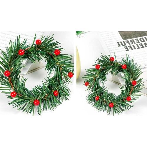 Christmas Wreath Simulation Candle Holder Diy Red Red Berry Home Decoration Fake Green Plant Leaf Decoration Berry Round