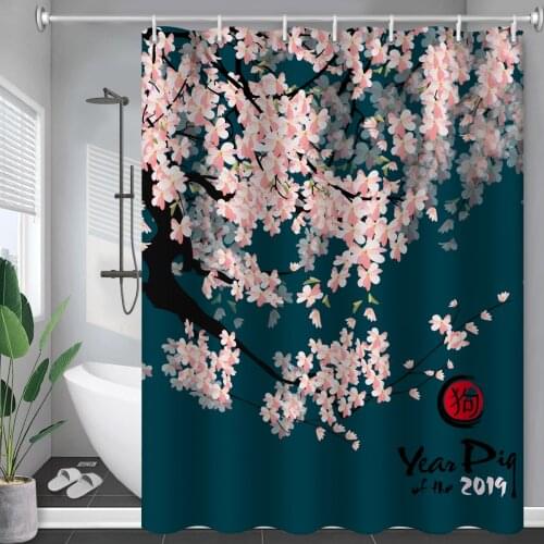 Bohemian style beautiful flowers cherry blossom dream windproof shower curtain bathroom home decoration