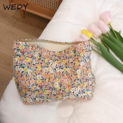 Vintage Floral Makeup Bag Women Cotton Cosmetic Pouch Korean Style Travel Toiletry Bag Large Cosmetic Bag Female Beauty Case