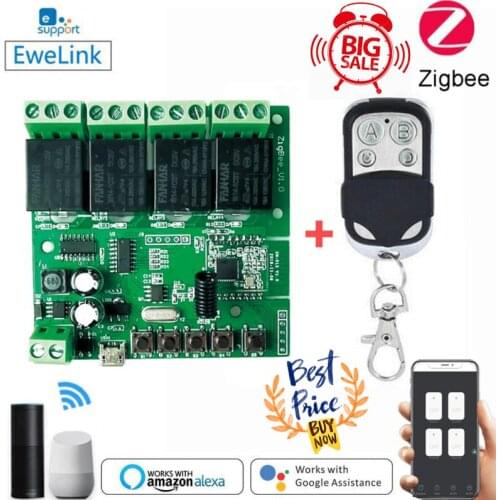 EweLink Smart WiFi Switch Module Receiver 4CH 5V 7V-32V Home Automation WiFi 10A Timer Relay For Alexa Google Home
