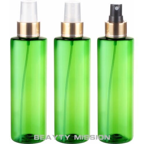 250ml X 24 green round empty spray bottle with gold aluminum sprayer pump ,Liquid containers sprayer,perfume plastic bottles