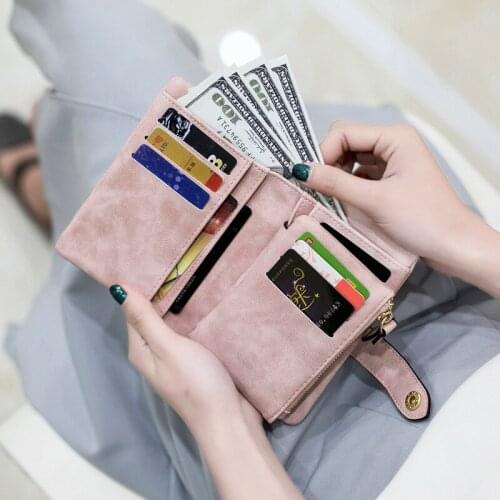Women PU Leather Frosted Wallet Female Short Korean Student Small Fresh Lovely 3 Fold Ladies Coin Purse Mini Wallet