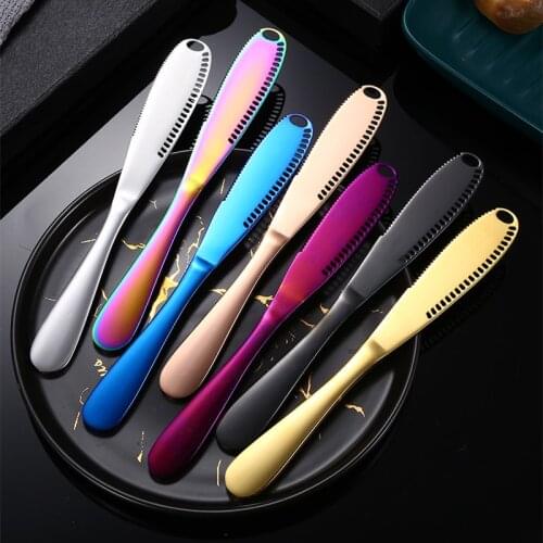 1pc Butter Knife Stainless Steel Multifunction Cheese Bread Steak Knive With Hole Serrated Gold Knife Home Dinnerware Set Tools