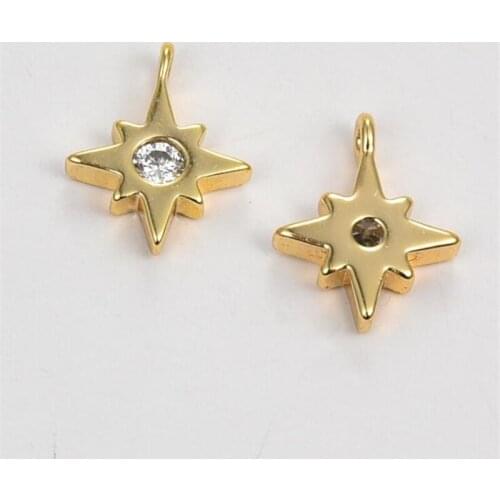 4pcs/lot high quality gold plated color inlaid cz crystal hexagram charms for diy necklace pendant jewelry making accessories