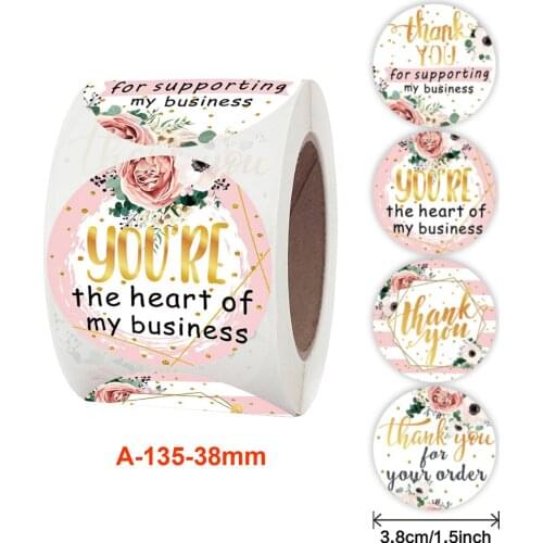 500pcs 1.5inch Pink Flowers Thank You Stickers For Supporting My Small Business Seal Labels For Christmas Gift Stationery