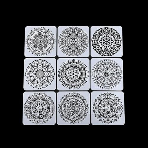 9pcs/pack 20*20cm Plastic Stensils Wall Flower Round Geometric Templates for Painting Stencil Crafts Large Mandala Decorative