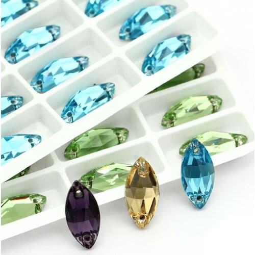 XIAOPU Glittery Light Color Horse Eye K9 Glass Sew on Rhinestones Fancy Strass Crystal Flat Back Buttons Sew on Clothing Craft