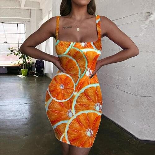 Giyu Brand Orangeo Dresses Women Food Bodycon Dress Pattern Vestido Sexy Harajuku 3d Print Womens Clothing Mini Evening Beach