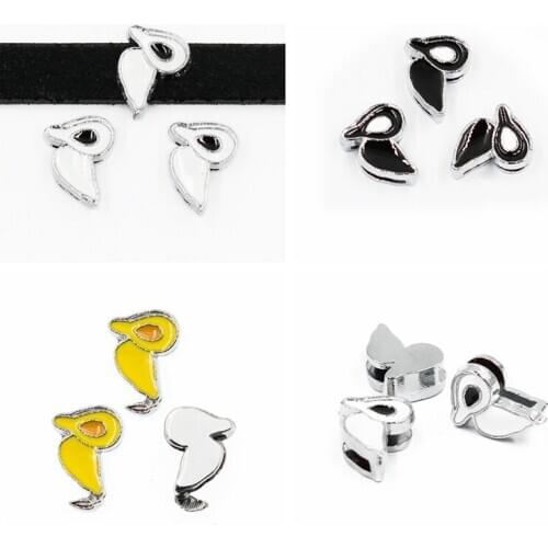 10PCS 8mm Alloy Enamel Black White Yellow Slide Charms Beads DIY Accessories Handmade Bracelets Belt Strips Pet Name Collar