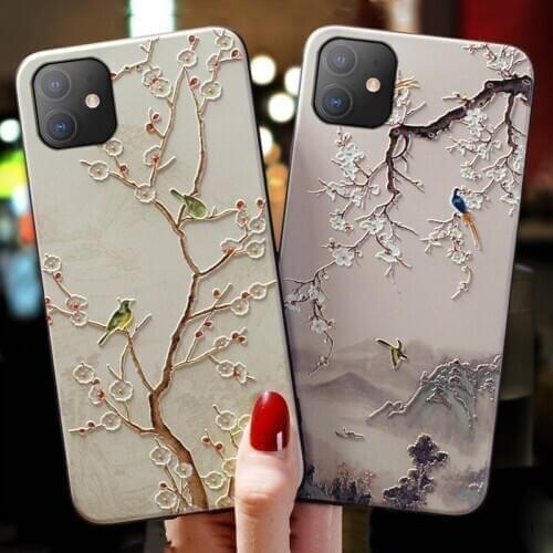 3D Flower Emboss Case For Samsung Galaxy A01 M01 Core M31S M31 A41 Note 20 Ultra S20 FE 10 Lite Plus Art Case Black Bumper Shell