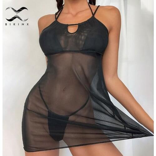 Black 3 pieces bikini set Triangle micro women swimsuit String halter swimwear 2021 Sheer bathing suit Sexy beach wear Biquini