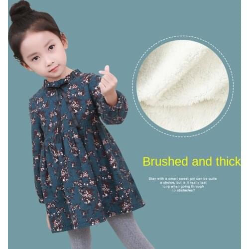 2-10 Years Girls Winter Thick Fleece Dress Kids Autumn Long Sleeve Print Dresses For Girls Toddler Baby Outfits Clothes 5 6 8 9