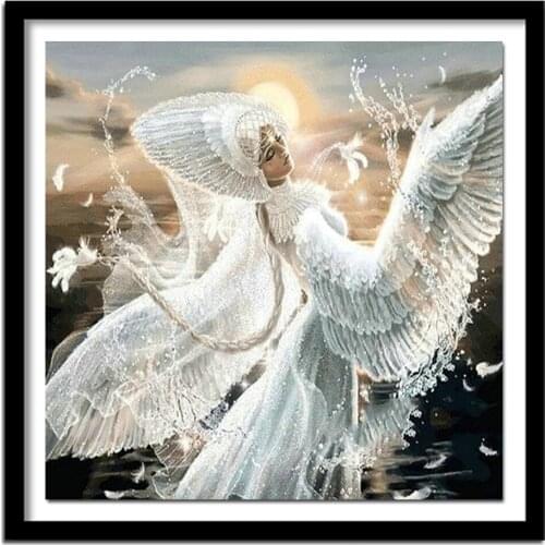 Diy 5d Diamond Painting Cross Stitch White Angel Full Square Diamond Crystal Embroidery Canvas Painting Hobby Handicraft