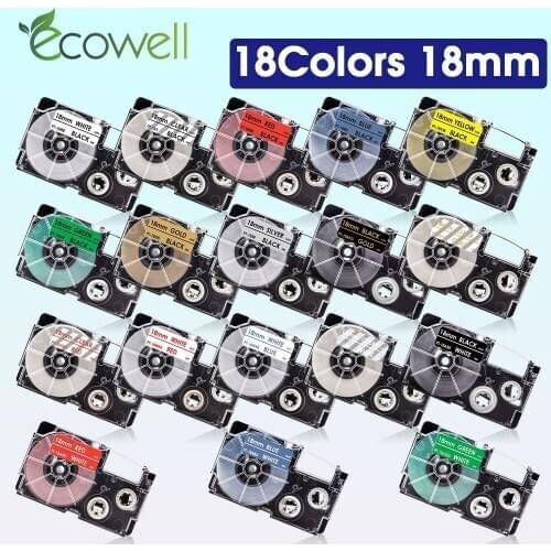 Ecowell Multicolors Compatible for Casio XR-18WE XR-18RD XR-18YW XR-18X XR-18GN 18mm label for Casio KL-120 KL750 EZ Label Maker