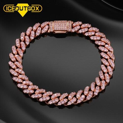 ICEOUTBOX Pink Crystal 8mm Miami Cuban Chain Bracelet For Women Men Fashion Hip Hop Jewelry 8inch Long Micro Pave CZ Stone Gift