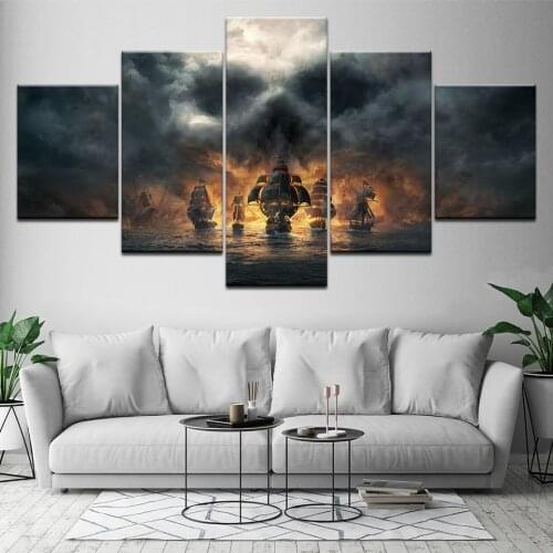 Canvas Painting 5 Pieces Pirates of the Caribbean Movie Wall Art Pictures Modular Wallpapers Poster Print for Living Room Decor