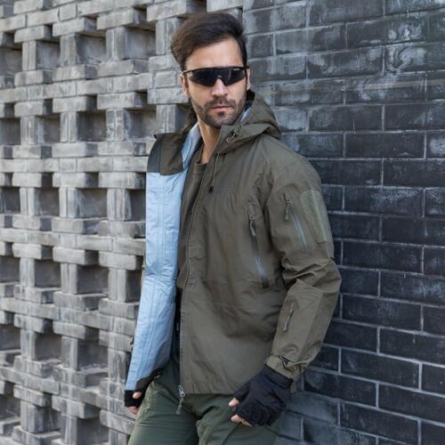 Man Outdoor Hoodie Hard Shell Hiking Camping Jackets Military Tactical Sports Coat Multi-pocket Rip-stop Windbreaker Jackets