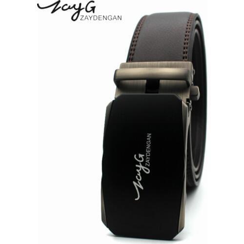 ZAYG Mans Fashion Automatic Buckle Leather Luxury Belt Black Brown Belt Men Alloy Buckle Businessman Classic Belt Jeans Belt