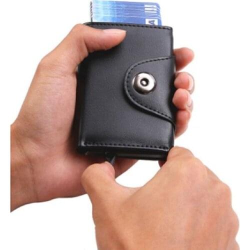 New Credit ID Bank Card Holder for Men RFID Aluminum Business Card Wallet Pop Up Card Case Trifold PU Leather Magnet Hasp Purse