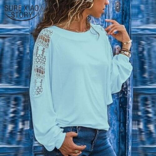 Solid Collar Cotton White Blouse Women Clothing 2021 Long Sleeve Shirt Korean Office Lady Lace Tops O-neck Loose Blouse 13415