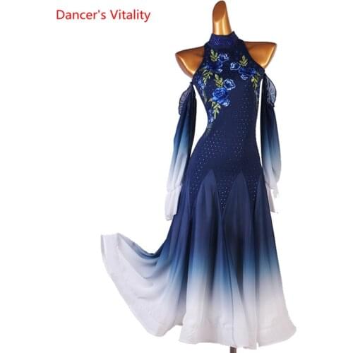 Modern Dance Dress Stand-Up Collar Full Diamond Long Skirt Performance Clothes High-End Custom Adult Child Competition Clothing