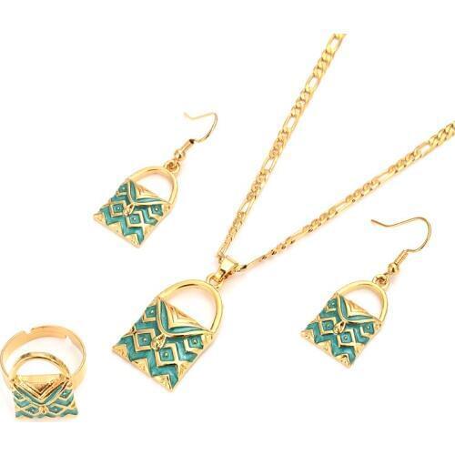 Axe bag Pendant Chain Necklaces Earrings ring Gold Color PNG Jewellery Set Papua New Guinea Wedding party women girls gifts