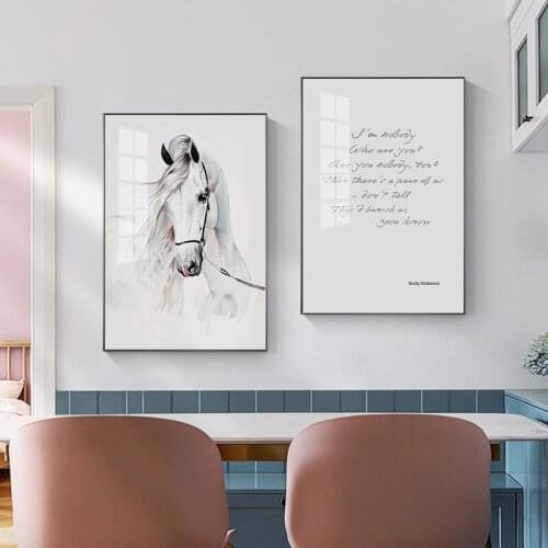 Simple modern Nordic white watercolor horse white horse dining room art poster living room decoration picture canvas printing