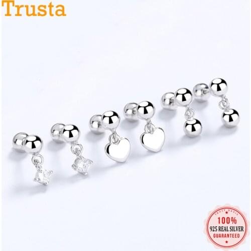 Trustdavis Real 925 Sterling Silver Fashion Heart Square CZ Screw Stud Earrings For Women Children Baby Fine Jewelry DA2265