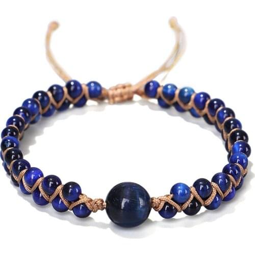 Handmade Double Natural Stone Bracelet Women Charm Rope knot Beads Bracelet Bangle Blue Tigers Eye Stone Bracelet Jewelry QX-07