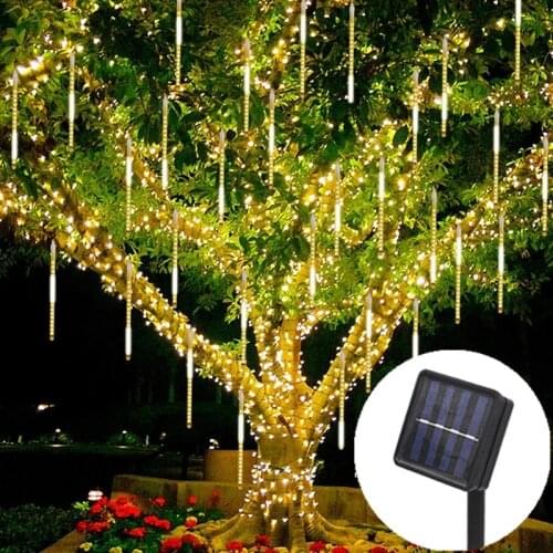 Meteor Shower Rain LED Solar String Lights Outdoor Waterproof Fairy Lights Christmas Decorations for Garden Street Wedding Decor