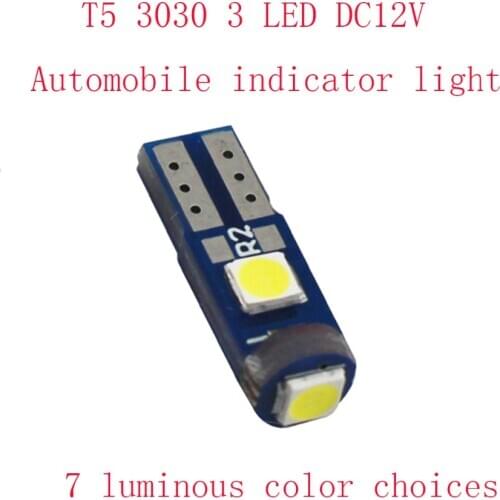10pcs T5 LED Car Auto LED 3 led smd 3030 Wedge LED Light Bulb Lamp dash board Instrument White Pink Ice Blue Red Green DC12V