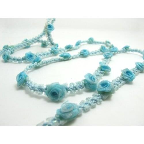 2 Yards Woven Rococo Ribbon Trim with Blue Sparkling Flower Buds|Decorative Floral Ribbon|Scrapbook Materials|Decor