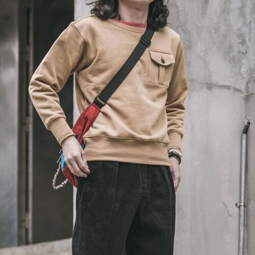 Bronson Heavyweight 500g Cotton Terry Cloth One Pocket Sweatshirt Mens Off White Pullover Sweatshirts