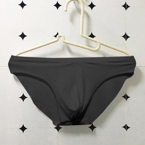 Transparent Panties Men Ice Silk Briefs Mid Waist One Piece Semi-Transparent Pump Underpant Male Convex Pouch Underwear A50