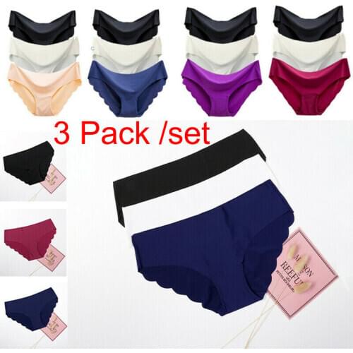 3 Pcs/set Women Seamless Panties Comfortable Ice Silk Breathable Cool Fashion New Lady Mid-waist Underwear Women Sexy Underwear