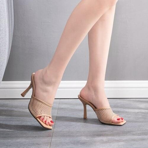 Women Fashion Shoes High Heels Pumps Sandals Summer Footwear High-Heeled Slippers 9CM White Black