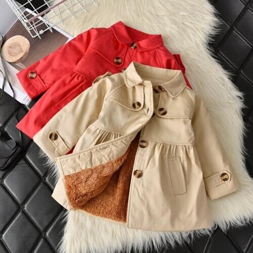Girls Windbreaker for Autumn and Winter 2021 New Korean Baby Girl Thick and Fleece Trench Coat Childrens Warm Cardigan Jacket